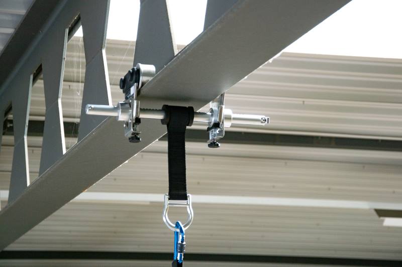 Temporary anchor point for fall protection beam anchor trolley